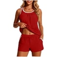 thumbnail image 3 of Hesxuno Two Piece Tankini Swimsuits for Women Color Block Bathing Suit with Shorts Athletic Swimwear Red S, 3 of 9