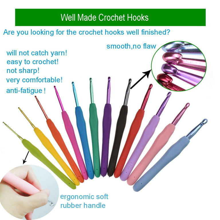 Yarniss 14 Size Crochet Hooks Set,MultiColor,2mm(B)-10mm(N) Ergonomic  Crochet Hooks with Case for Arthritic Hands, Extra Long Crochet Needles