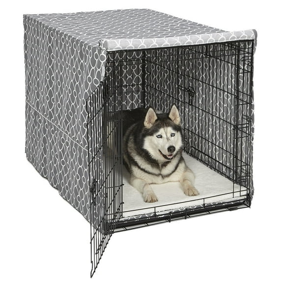 Dog Crate Cover High Quality Quiet Time Private Secure Comfort Cool Grey Pattern (48")