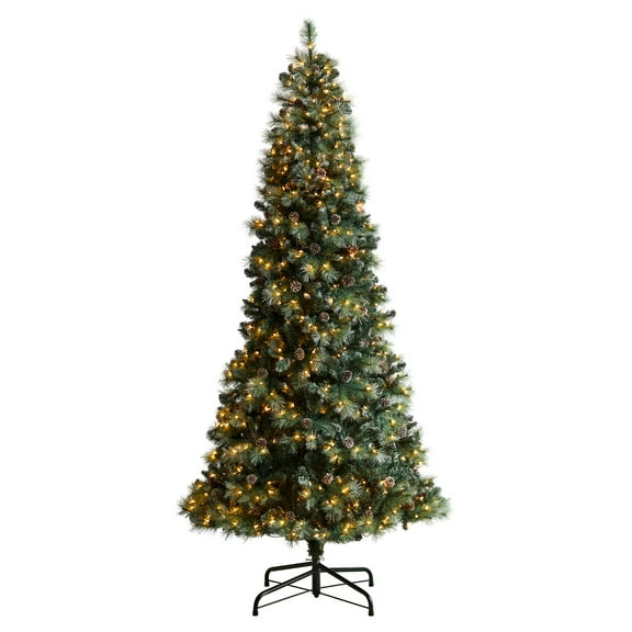 Nearly Natural Clear Prelit LED Flocked Frosted Tip Pine Artificial Christmas Tree, 9'