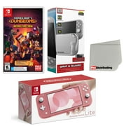 Nintendo Switch Lite Console Coral with Minecraft Dungeons Hero Edition, Protective Case, Screen Protector and Screen Cleaning Cloth Bundle - Import with US Plug