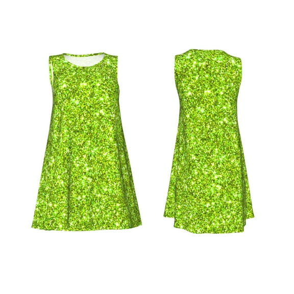 Horeoi Lime green glitter Print Women's Sleeveless Dress Cotton-like Flared Hem Deep Side Pockets Above-Knee