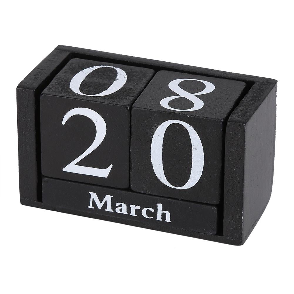Mgaxyff Wood Block Calendar Vintage Wooden Calendar Desktop Wood Block