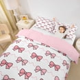 thumbnail image 3 of spefrowx Simple Pink Bow Twin Duvet Cover for Kids, Wavy Line Stripe Twin Bedding, Pink Reversible, 2pcs, 1 Duvet Cover and 1 Pillowcase, 3 of 6
