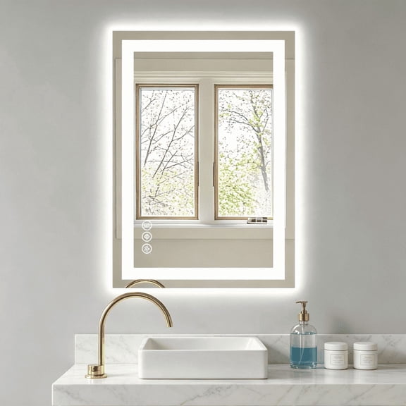 Blorly Bathroom Mirror with Lights, 20"X28" LED Vanity Mirror for Wall, Gradient Front and Backlit Mirror with Anti-Fog, Memory Function, Tempered Glass, Shatter-Proof, Horizontal& Vertically