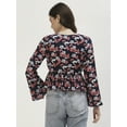 thumbnail image 3 of DressBerry Women's Printed Viscose Rayon Clinched Waist V Neck Crop Top Long Bell Sleeves Flared Hem with Front Tie-ups Casual Wear High Waist Regular Short Blouse, 3 of 7