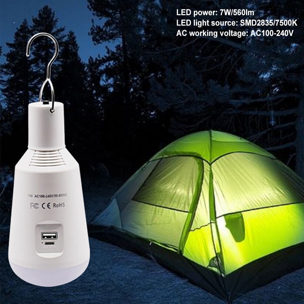 Emergency LED Light Rechargeable Tent Lamp Hiking Backpacking Night E27 Bulb Portable Cordless Hanging Lantern Lighting