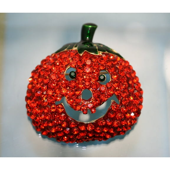 Large Rhinestone Halloween Pumpkin Brooch Pin, Fashion Costume Holiday Jewelry, Crystal Pumpkin Brooch Pin