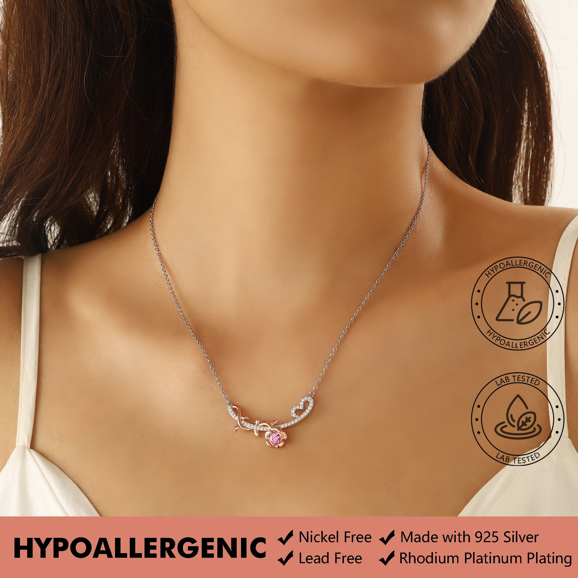 Beautlace GRA Certified 1/3 Carat Pink Moissanite Necklace,D VVS1 18K White Gold over Stering Silver Rose Pendant Necklace Jewelry Birthday Christmas Mother's Day Gifts for Women Mom
