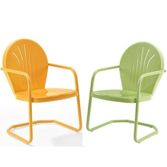 Home Square Griffith 2 Piece Metal Patio Chair Set in Tangerine and Key Lime