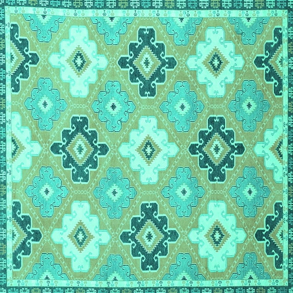 Ahgly Company Indoor Square Abstract Turquoise Blue Modern Area Rugs, 7' Square