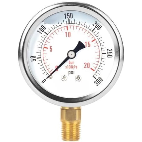 0-300 Psi Gauge, Liquid Filled, 1/4" NPT Lower Mount