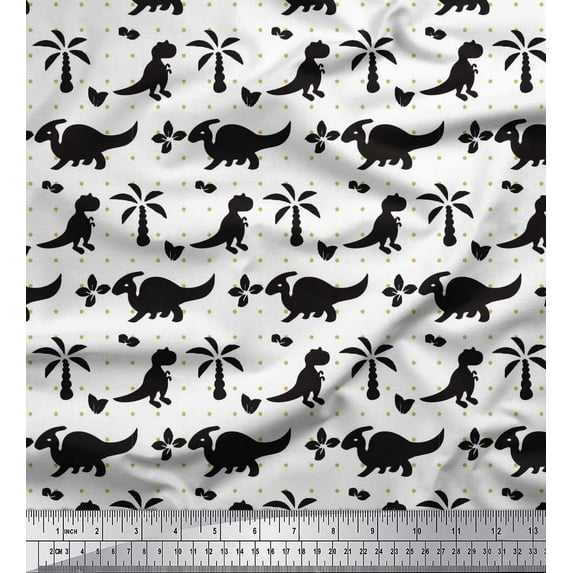 Soimoi Modal Satin Fabric Dot,Tree & Dinosaur Jungle Printed Craft Fabric by the Yard 42 Inch Wide