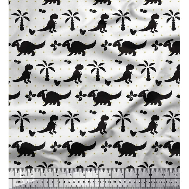 Soimoi Silk Fabric Dot,Tree & Dinosaur Jungle Printed Fabric 1 Yard 42 Inch Wide