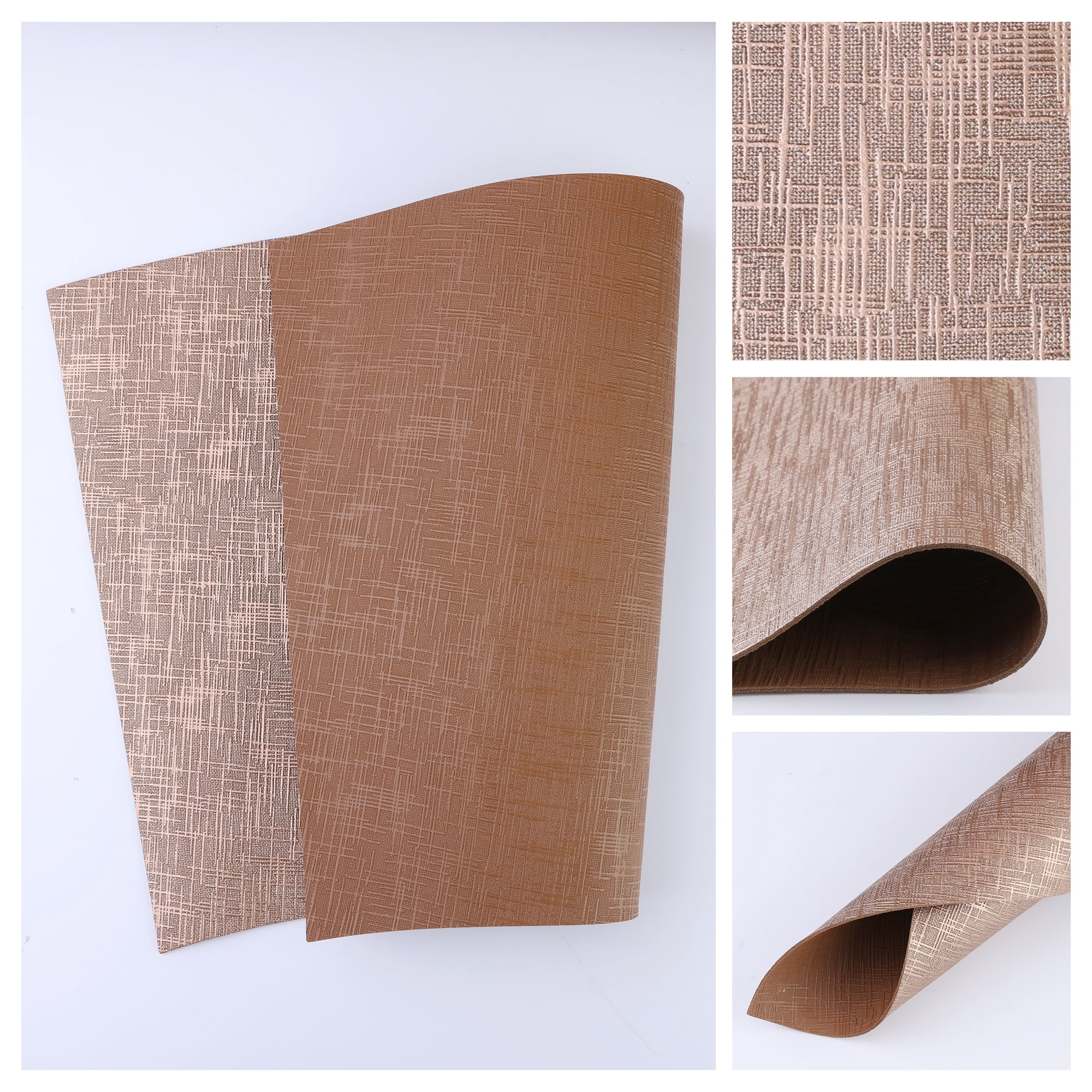 Unique Bargains 6 Pack Place Mats Faux Leather Placemat for Dining Table Champagne 20x12in