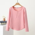 thumbnail image 2 of Erwazi Women's Pajamas Top Solid Button Front Crew Neck Long Sleeve Shirt Hem Warm Base Layer, 2 of 9