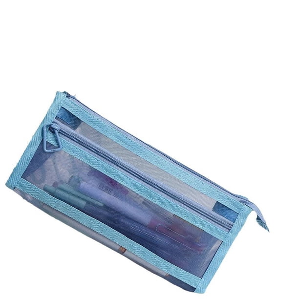 Estuche para lápices de malla transparente de doble capa de gran capacidad