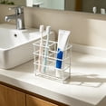 thumbnail image 4 of Metal Wire Toothbrush Holder with Multi-slot Partition, White Polyester Bathroom Organizer for Countertop, Hollow Drying Base for Vanity Sink Storage, Topliu, 4 of 6