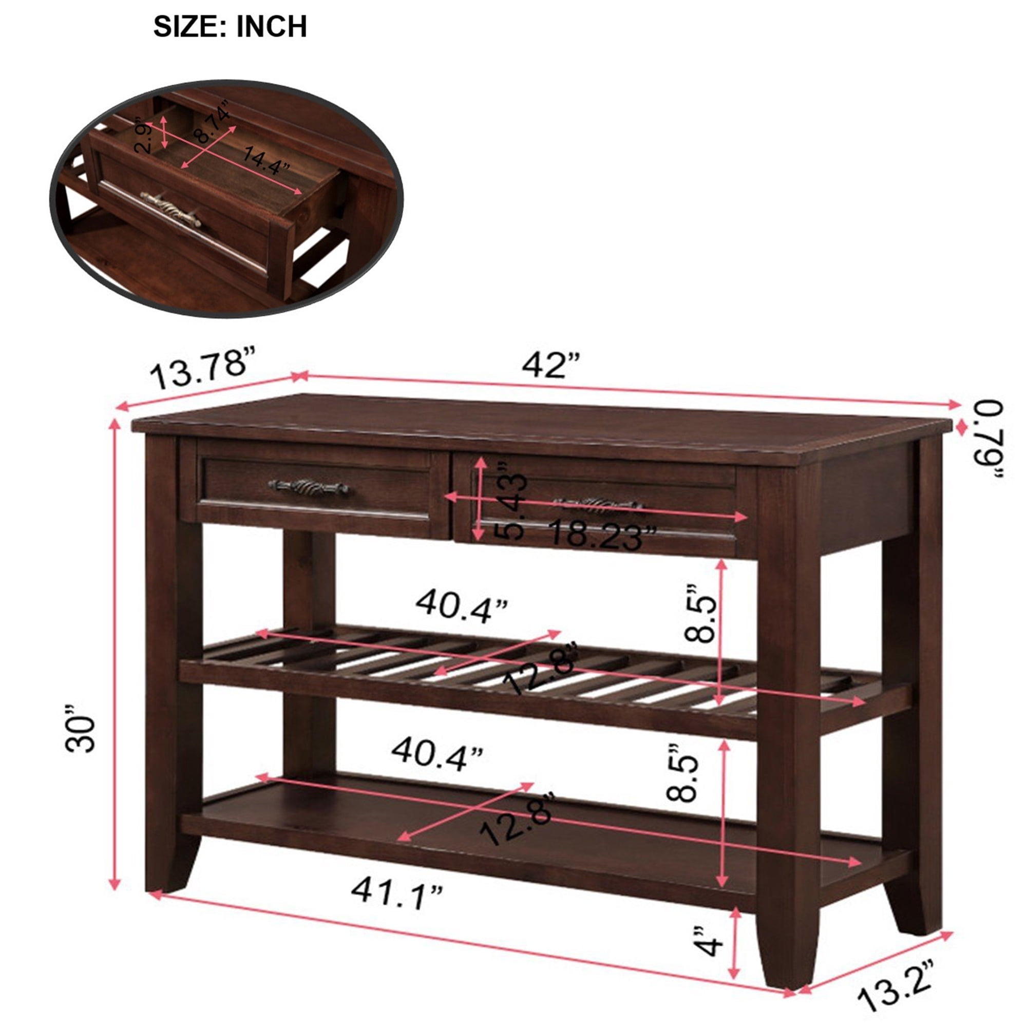 Aukfa 42" Console Table with 2 Drawers, Entryway Sofa Table for Living Room, Long Wooden Hallway Side Table,Espresso