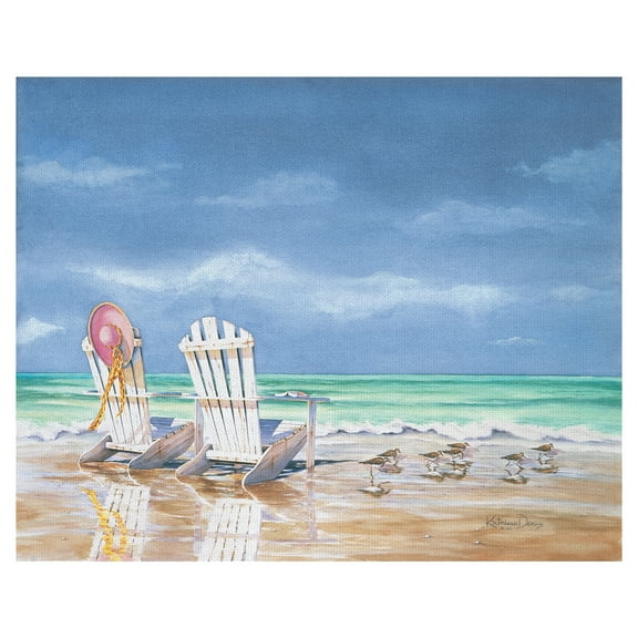 Masterpiece Art Gallery Calm Before Beach Chairs and Ocean Tide by Kathleen Denis Canvas Art Print 22" x 28"