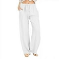 thumbnail image 5 of Pantalones anchos de lino casuales y sueltos para mujer de talla grande de Europa y América, 5 of 5
