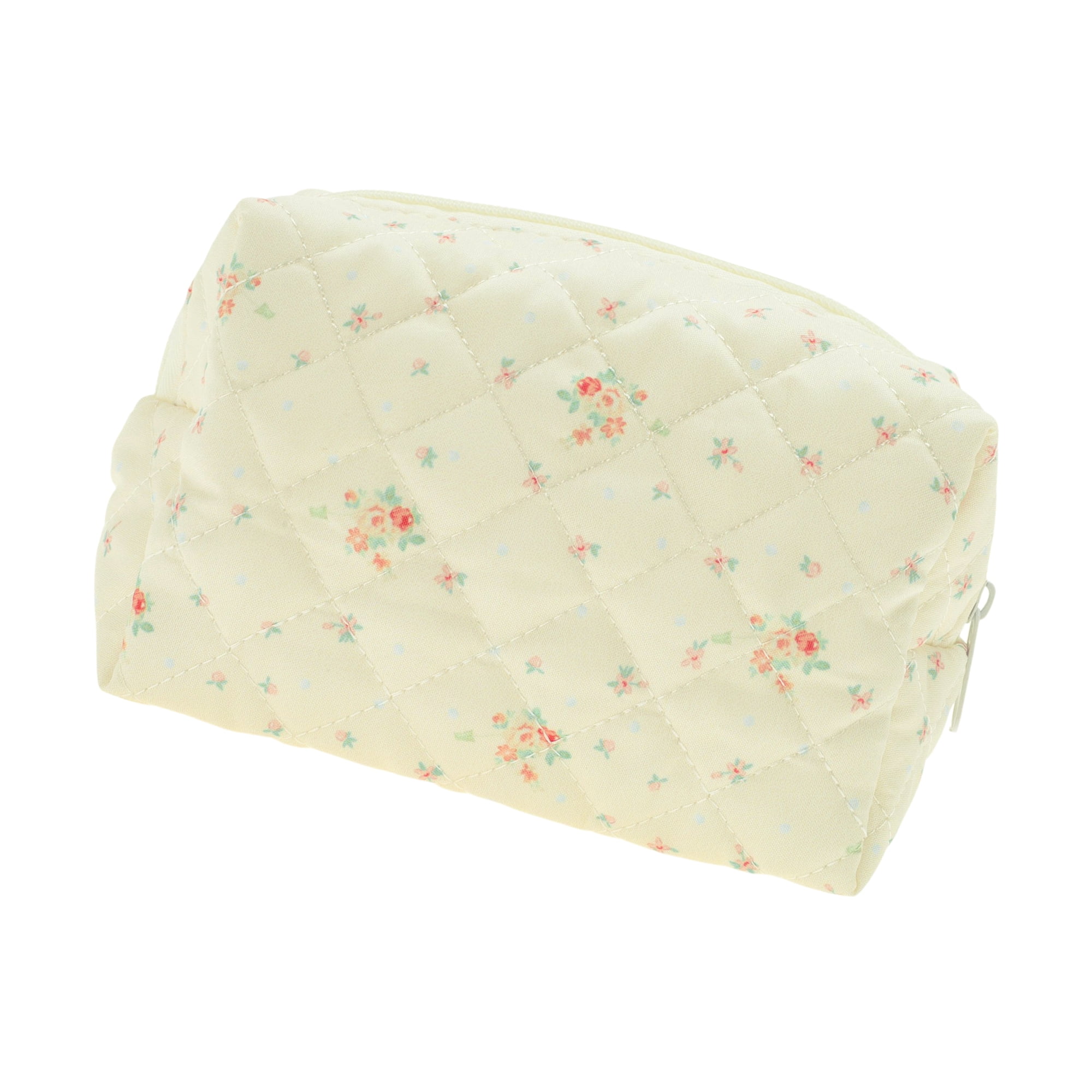 Unique Bargains Small Flower Makeup Bag Beige 1 Piece for Travel and Storage