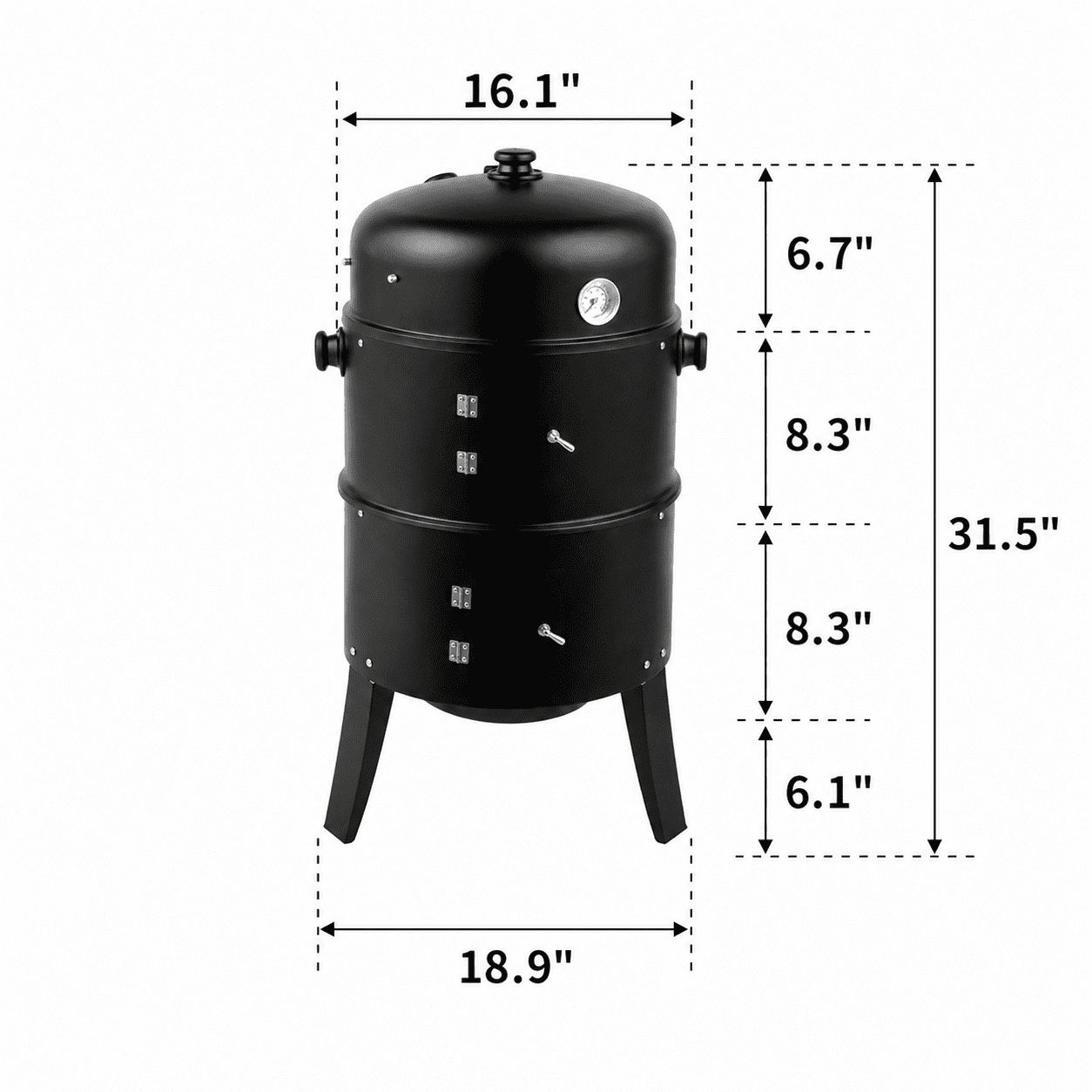 Alvantor 3 in 1 Portable Charcoal Smoker Grill, 31 in Iron Barrel BBQ Grill with Thermometer, Adjustable Air Vent, Black