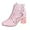 Pink, variant on Women's Ankle Booties Embroidered Dress Boots with Block Heel, Back Zipper for Wedding Party