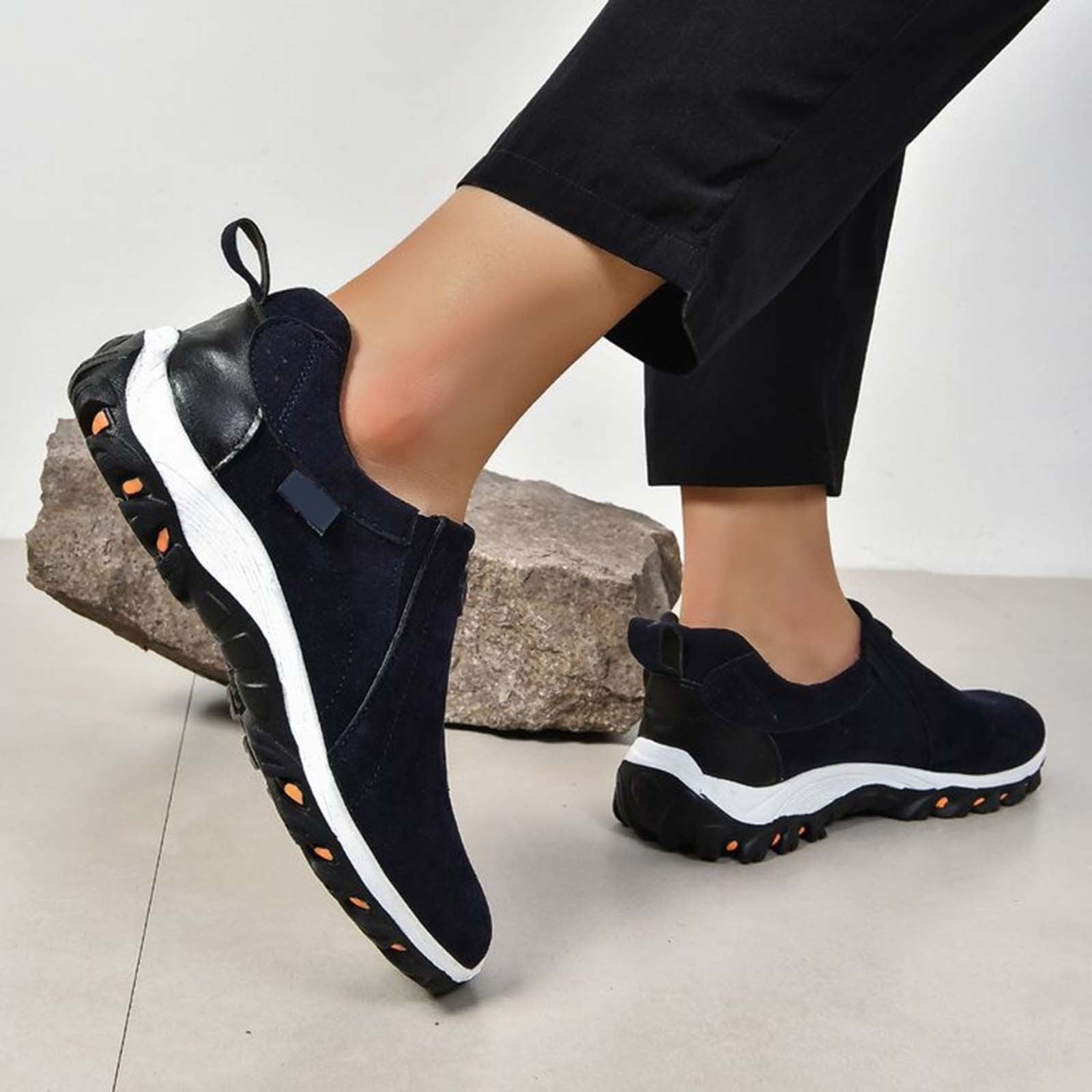 Dakaela Wide Slip on Shoes for Men Hiking Walking Loafers Arch Support Orthopedic Sneakers Black 9