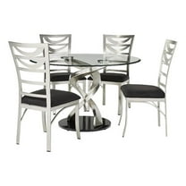 Furniture of America Halliway Stainless Steel 5 Piece Round Dining Set in Silver