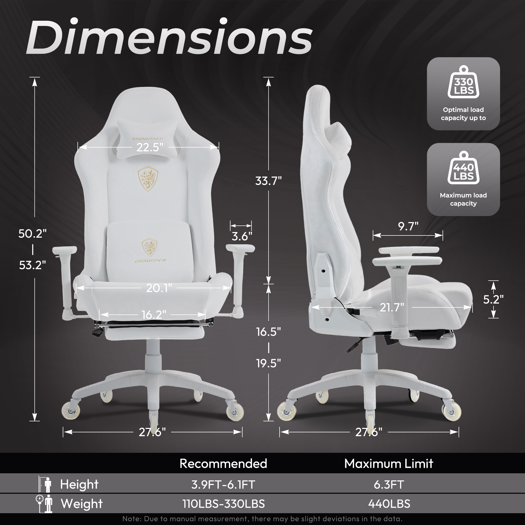 GOOSEA Breathable Suede Fabric Gaming Chair, Big and Tall Ergonomic Game Chair with Adjustable Massage Lumbar Support,3D Armrests,Retractable Footrest and Smooth PU Wheels, White