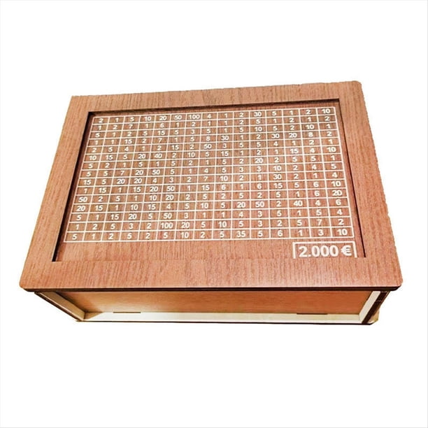 Caja para Ahorro de Dinero, Efectivo de Madera para Niños y Adultos, Hucha Reutilizable con Cuenta Regresiva y Objetivo de Dinero, Challenge 2000