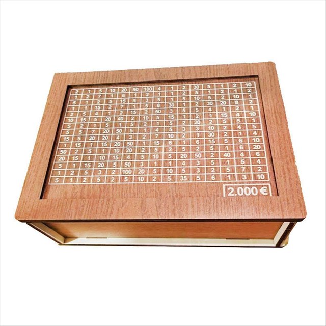 Caja para Ahorro de Dinero, Efectivo de Madera para Niños y Adultos, Hucha Reutilizable con Cuenta Regresiva y Objetivo de Dinero, Challenge 2000