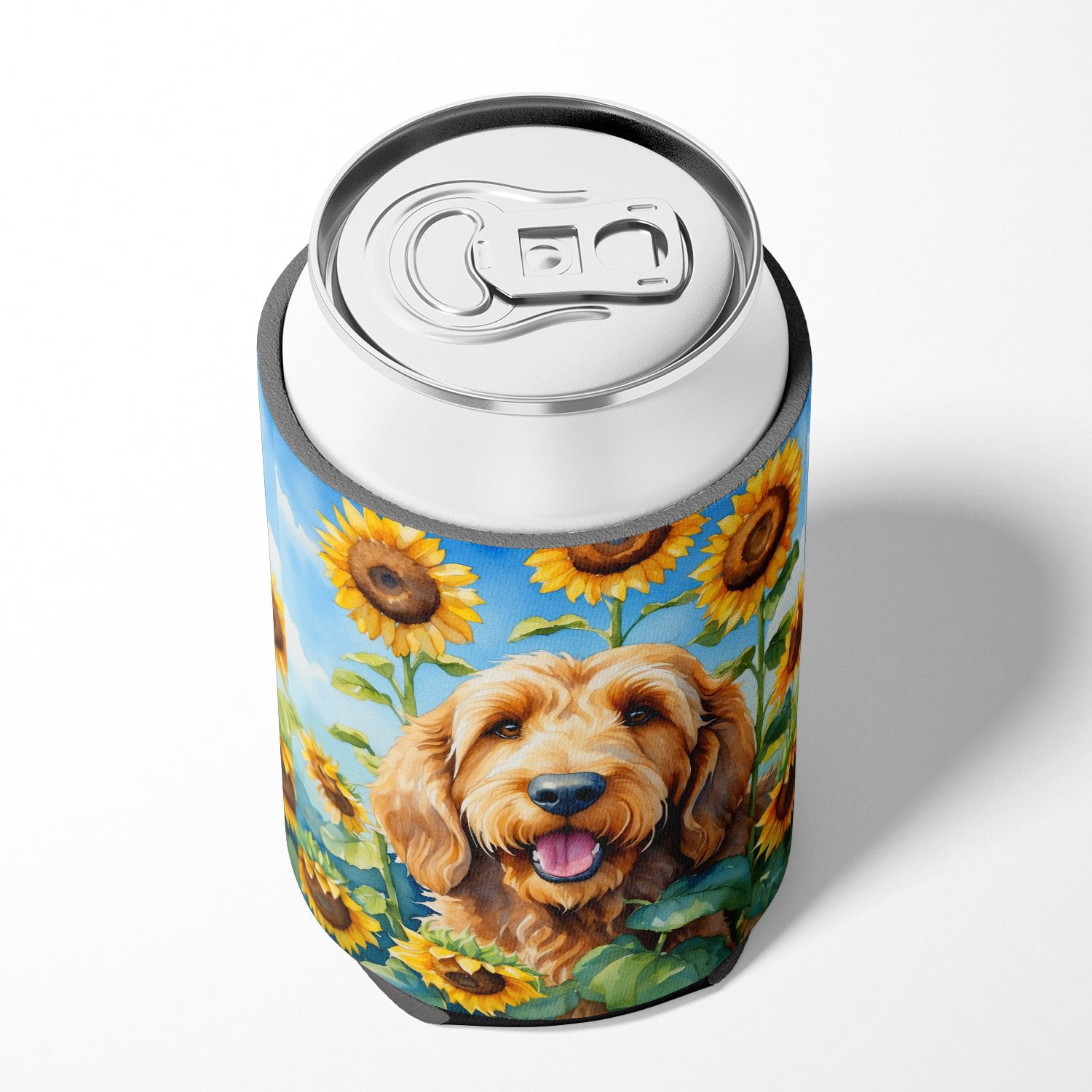 Otterhound in Sunflowers Can or Bottle Hugger 3 in x 5 in