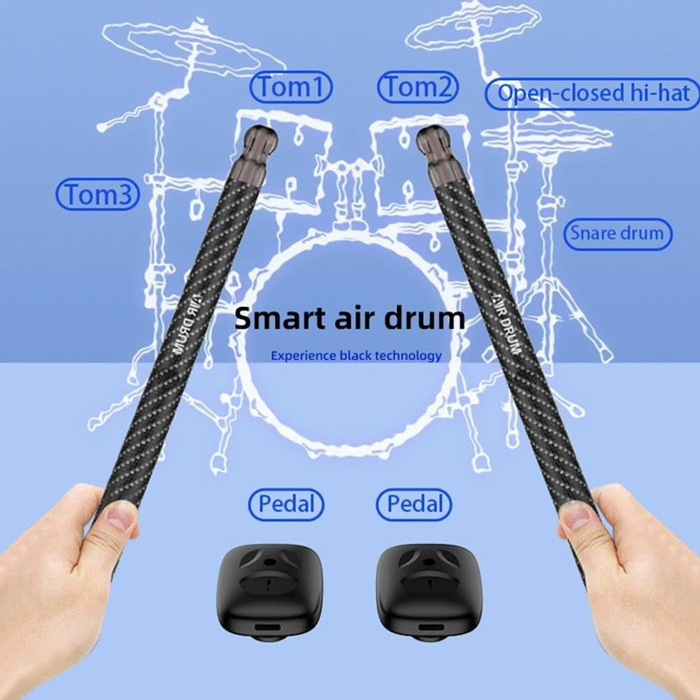 Upgraded Air Drumsticks Set with Speaker, Electronic Virtual Drum Kit & Bluetooth – Portable Air Drum Set with Sticks, Pedals & Adapter for Home, Parties & Adults (1set-Black)