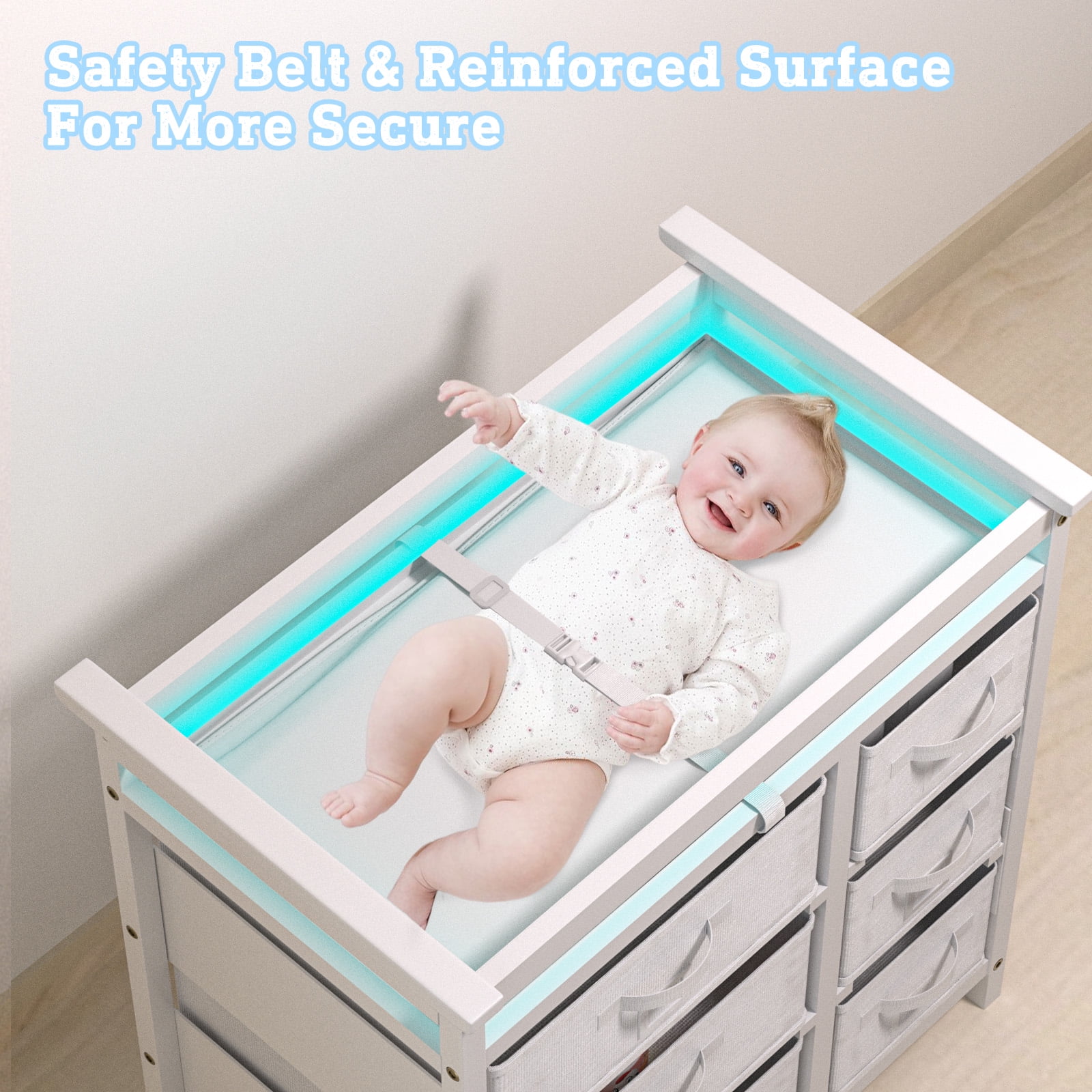 YUFU Baby Changing Table Diaper Changing Station with 6 Fabric Drawers Changing Pad, White