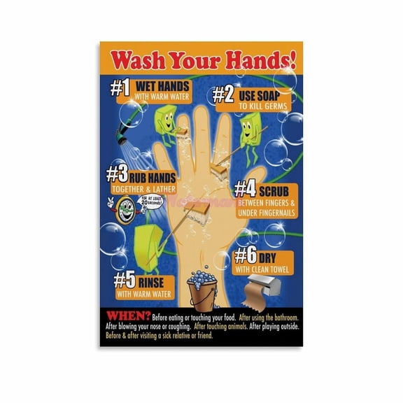 Wash Your Hands!Kindergarten Health Education Posters Canvas Painting Posters And Prints Wall Art for Living Room Bedroom Decor