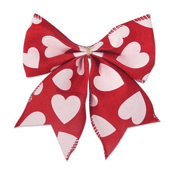 chaungfeng 2 Pcs 6 Inch Red Heart Printed Burlap Bows, Decoration Bow for Gift Wrapping Party Holiday Basket Ornaments(Valentine)