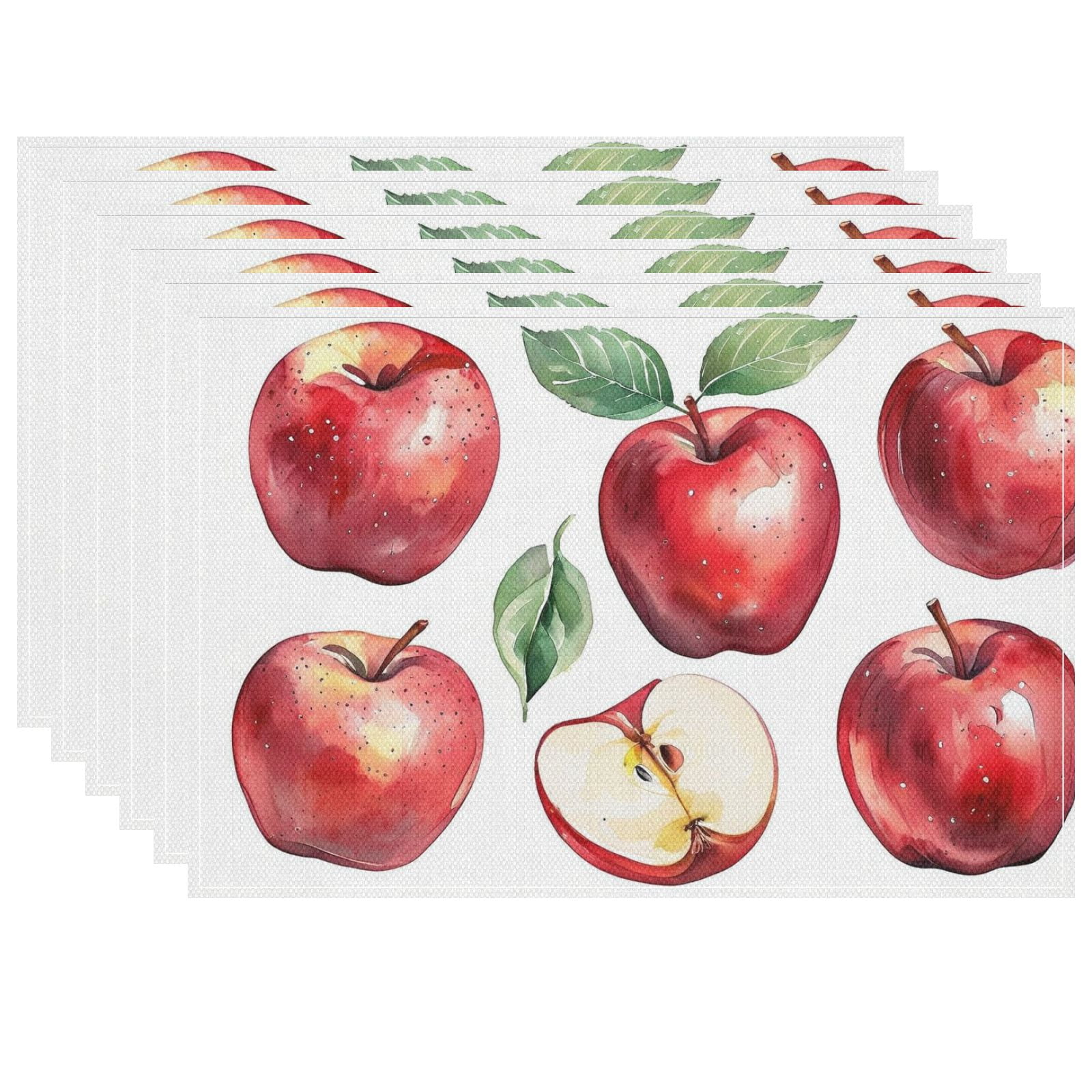 Fall-featured Placemats Decoration for Dining Table Restaurant Coffee Table, Durable Hand Drawn Watercolor Place Mat 6Pcs 17.7x13 Inch Fruits Apples Heat-Resistant Placemat