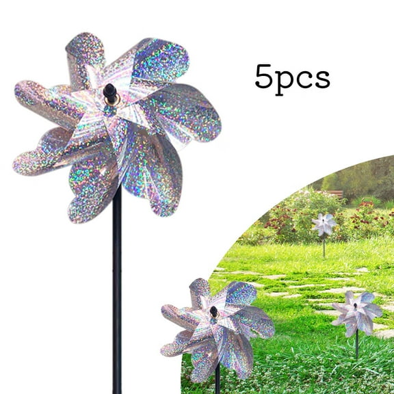 Yucurem Bird Repellent Windmill, Reflective Pinwheels Spinners, Outdoor Garden Bird Repeller, Patio Lawn Yard Decor (5pcs)