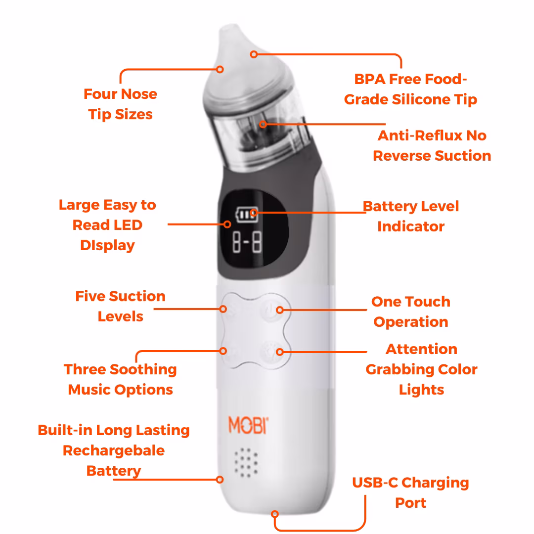 Nasal Aspirator with Adjustable Suction, Nightlight & Lullabies for Babies