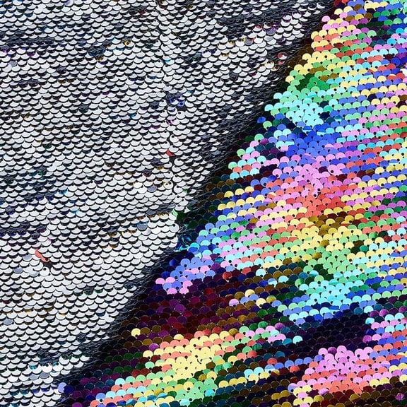 1.094 Yards Sequin Fabric Rainbow to Silver Sequins Glitter Fabric for Sewing 1.5m Wide Sequin Fabric Two Tone Sequin Fabric for Sewing Wedding Party Dacoration Colorful