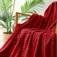 thumbnail image 3 of Exclusivo Mezcla Twin Size Soft Fleece Blanket, 60"x80" Stylish Jacquard Velvet Blanket for Bed, Cozy Soft Lightweight for All Season, Deep Red, 3 of 9