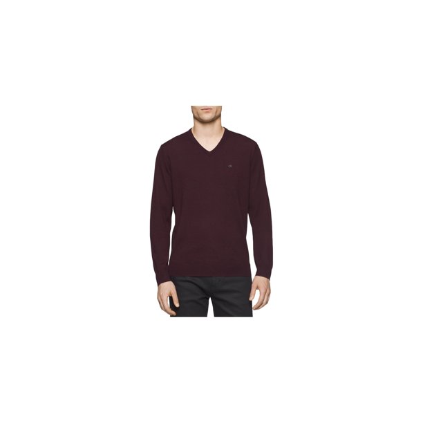 Calvin Klein Merino suéter con cuello en V para hombre, morado, extragrande Calvin Klein Pull-over
