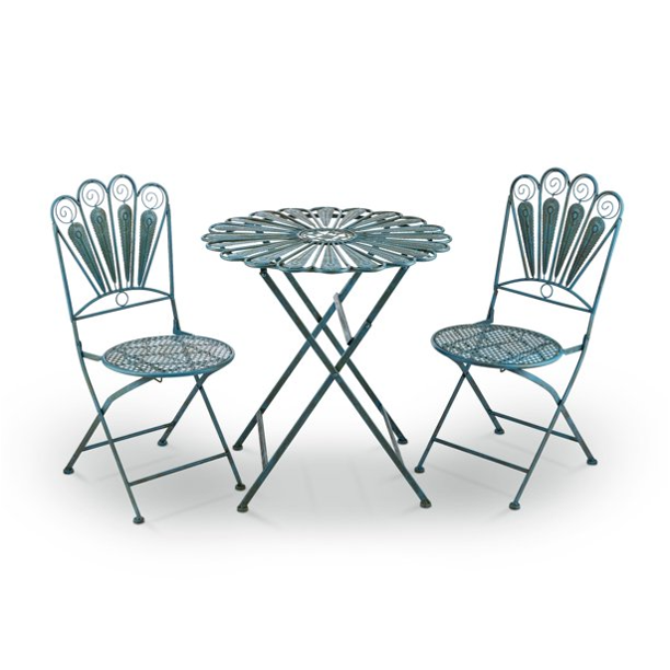 3Piece Outdoor Feather Metal Bistro Set, Blue