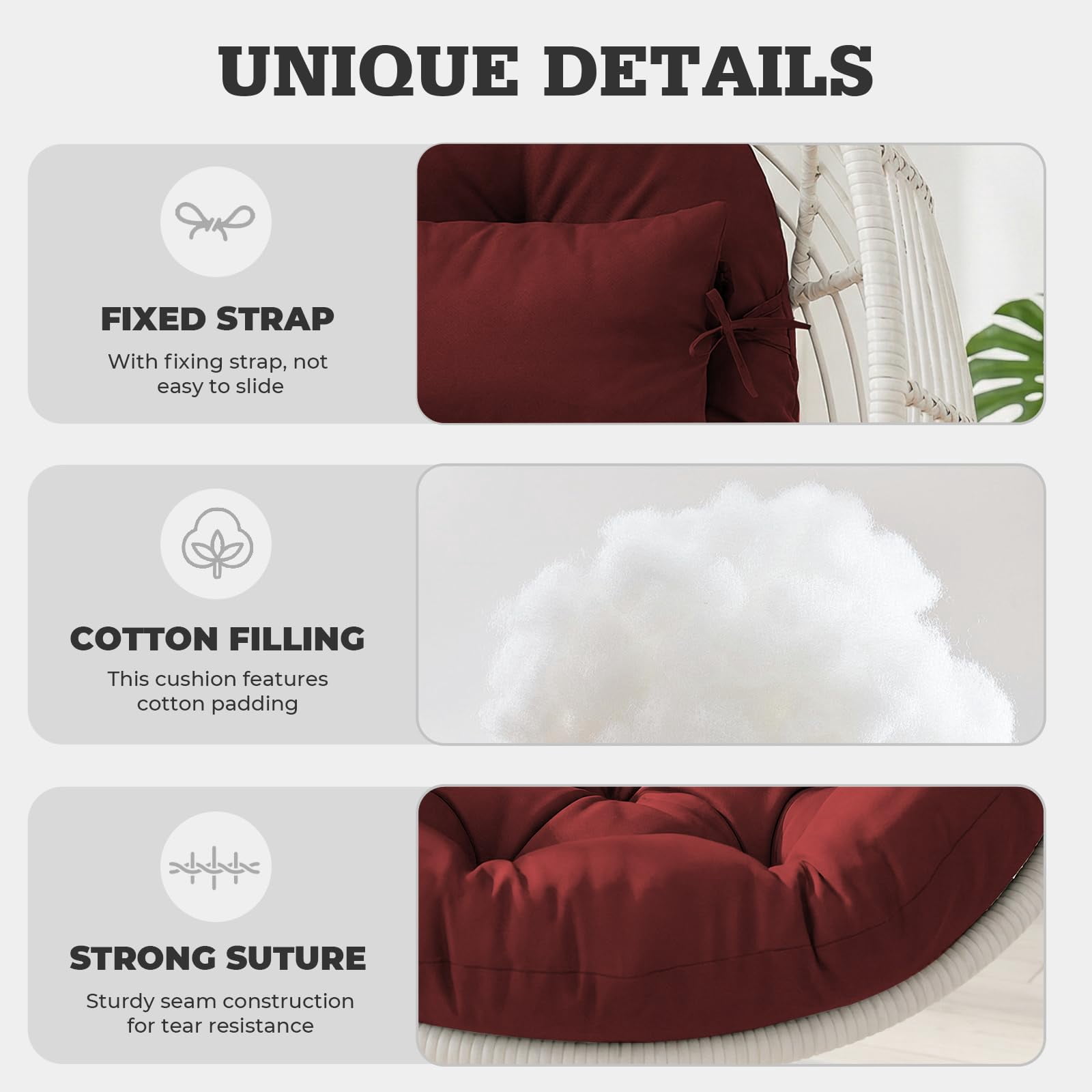 Outdoor egg Chair Cushion Replacement 51x37 Inch,Thicken Foldable Removable Waterproof Egg Chair Cushions with Headrest,Rocking Chair Cushions for Indoor Outdoor Patio Garden,Bule