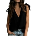 thumbnail image 2 of ClodeEU Women's V Neck Sleeveless Tie-Shoulder Blouse ,Loose Fit Casual Summer Top Black,Women's Plus XL, 2 of 8