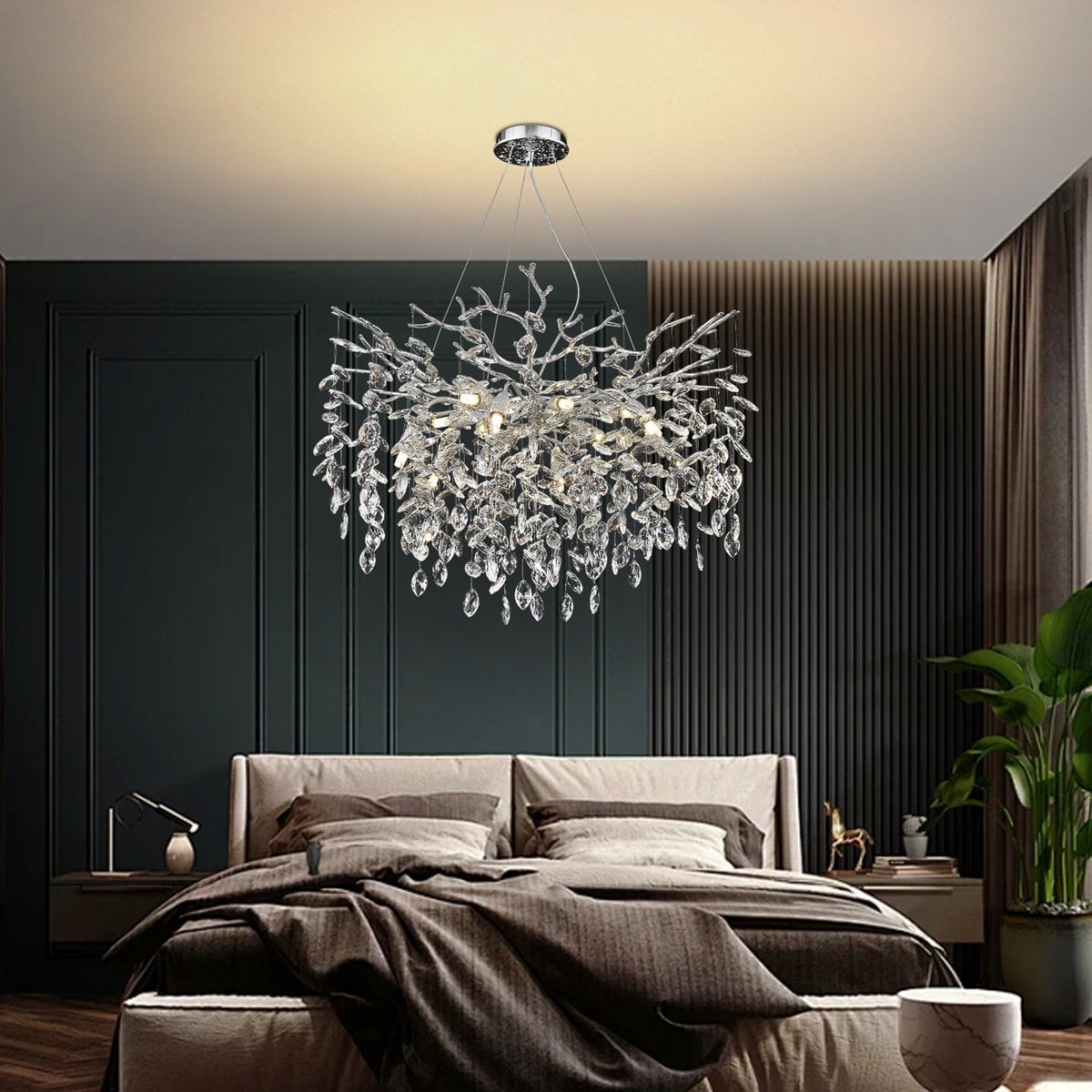 RRBEST Silver Luxury Tree Branch Chandelier,Modern Chandelier Crystal Light Fixture,Pendant Lamp for Living Rooms