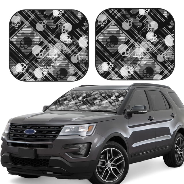 Balery Seamless Pattern With Skulls Parasol para parabrisas de coche de 2 piezas | Parasol plegable para parabrisas delantero de coche para la mayoría de sedanes-Small