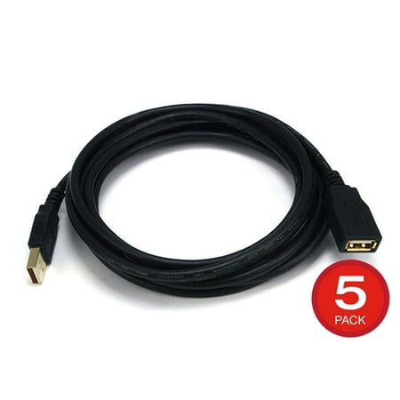 

Monoprice USB Type-A to USB Type-A Female 2.0 Extension Cable - 10 Feet - Black (5 Pack) 28/24AWG Gold Plated Connectors